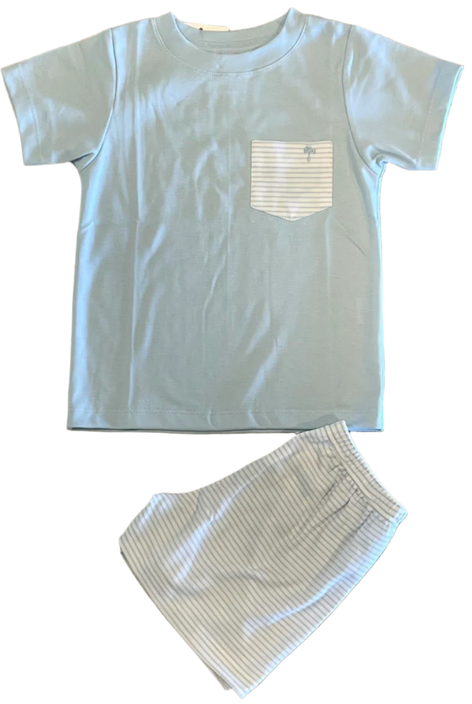 Pima Blue Striped Shorts Set