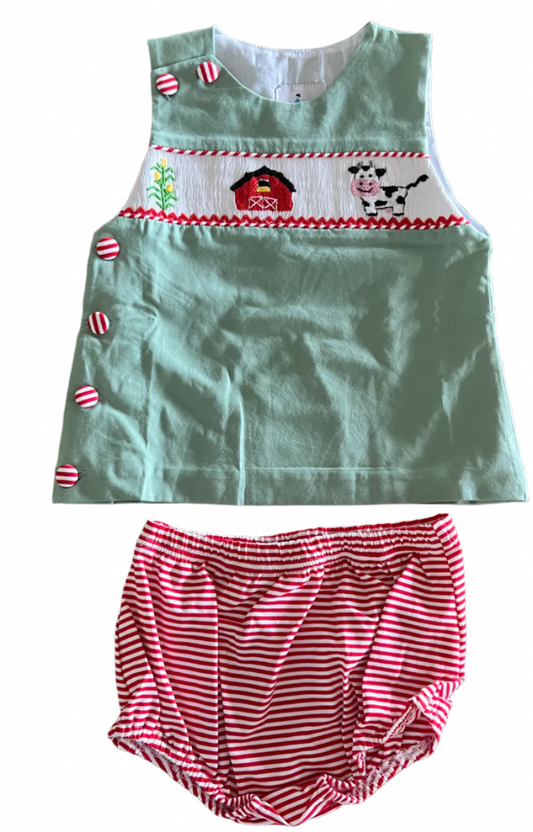Smocked Farm Diaper Set