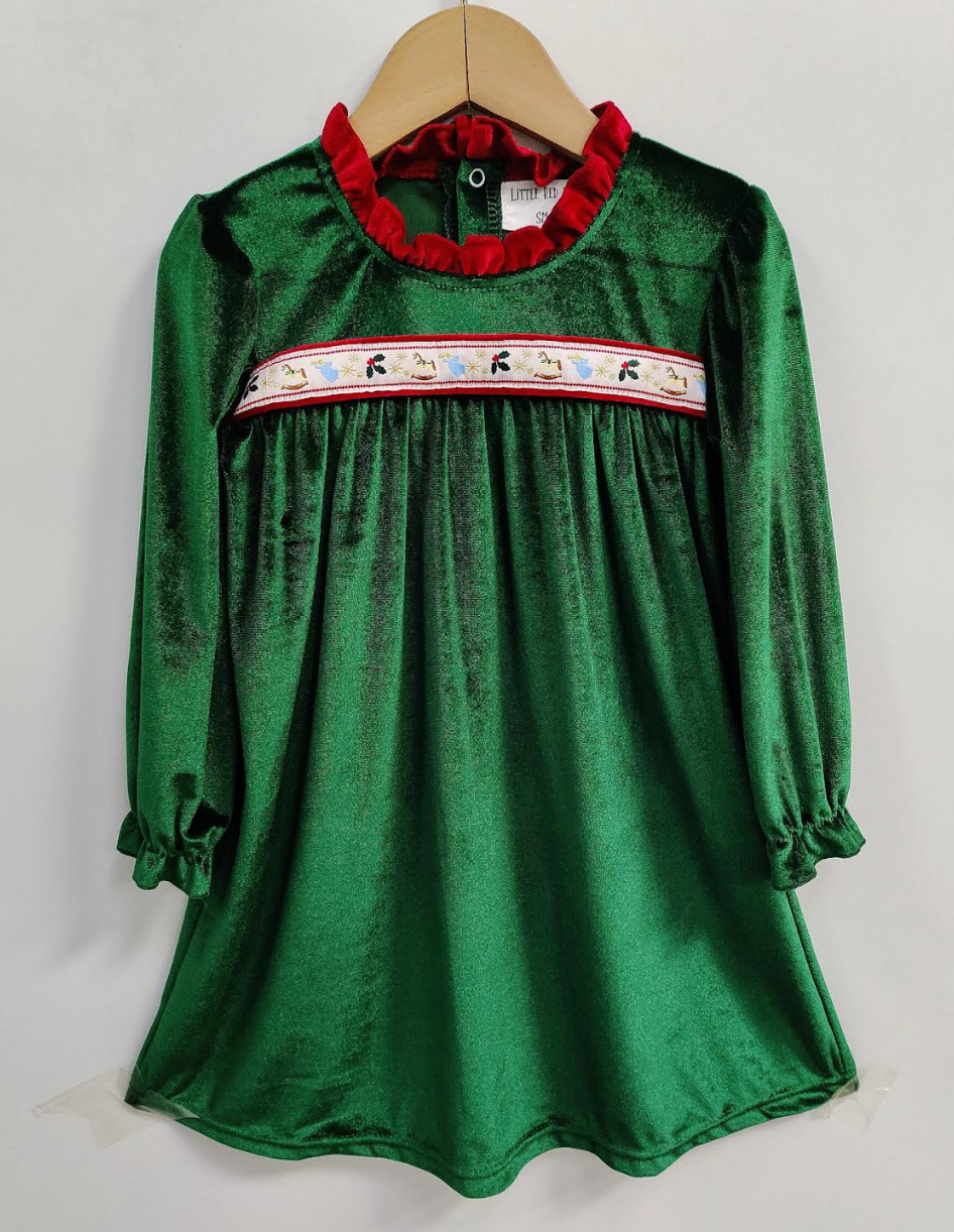 Velvet Christmas Ribbon Girls Dress