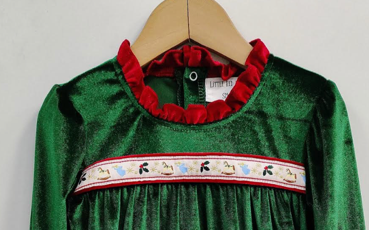 Velvet Christmas Ribbon Girls Dress