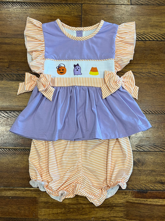 Smocked Halloween trio bloomer set