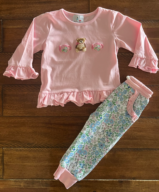 teddy bear tea cup jogger set