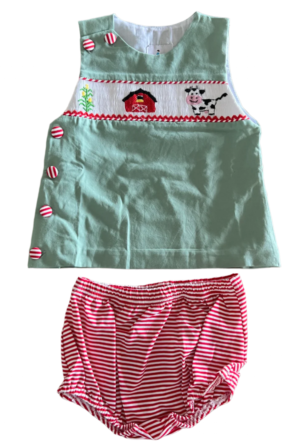 smocked farm diaper set