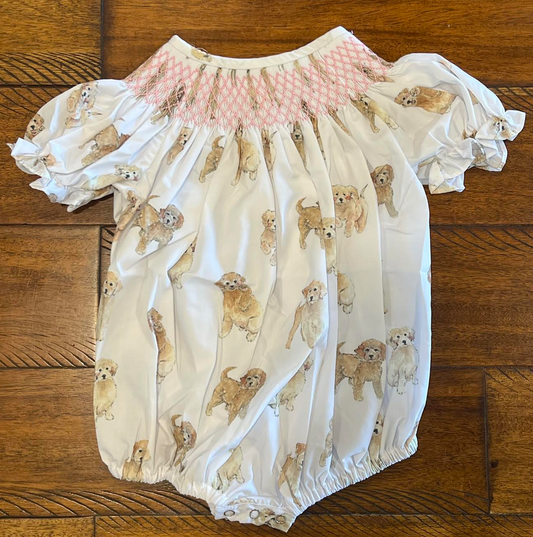 girls smocked dog bubble