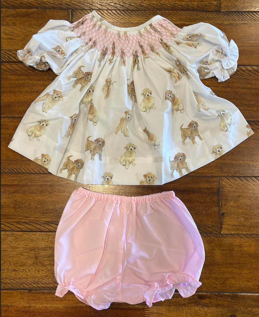 smocked dog bloomer set