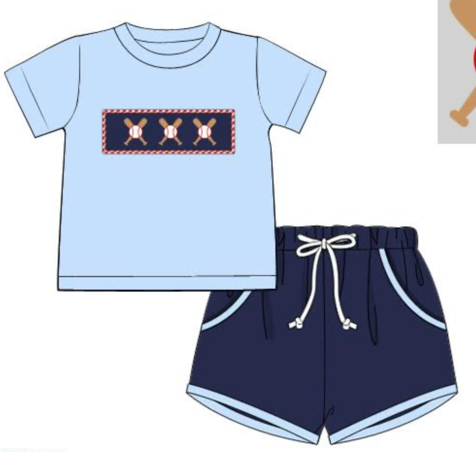 smocked baseball short set