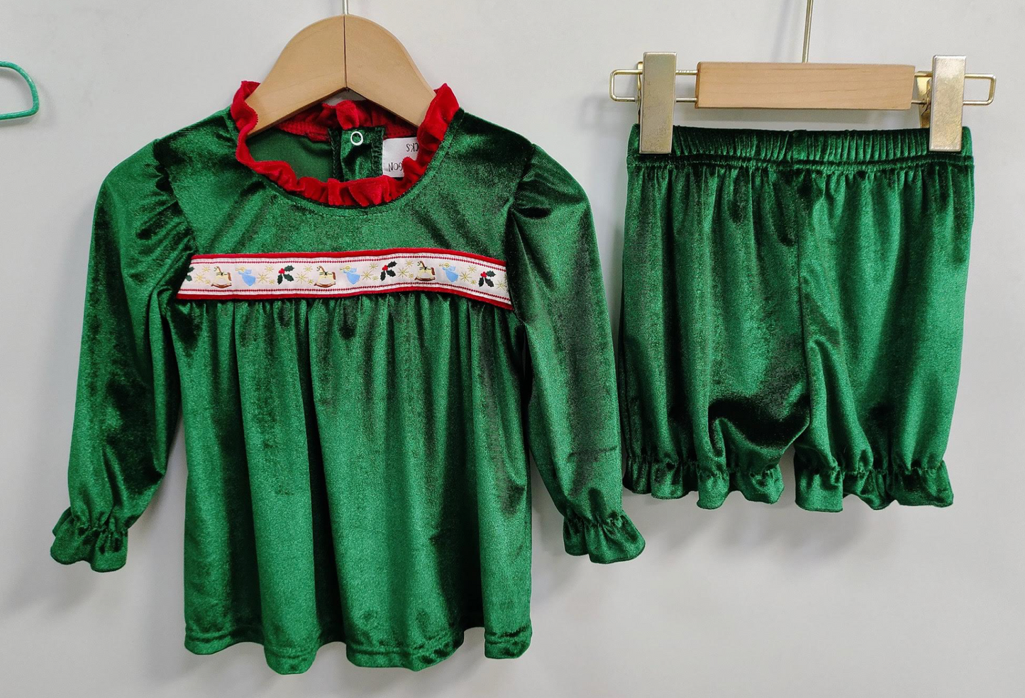 Velvet Christmas Ribbon Girls Bloomers Set