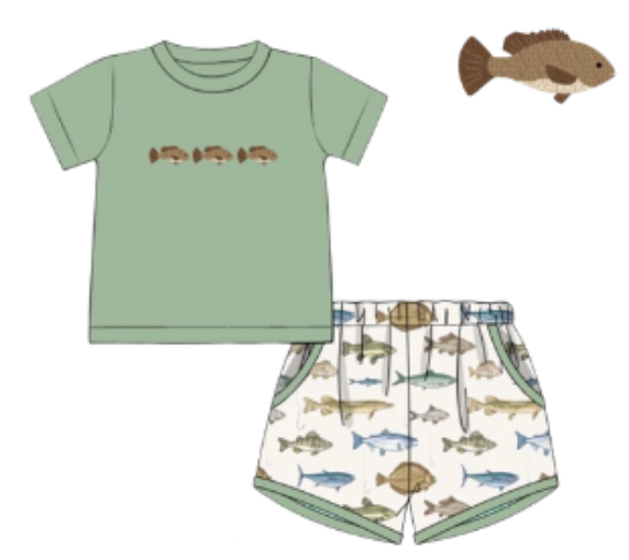 Brown Fish French Knot Short Set