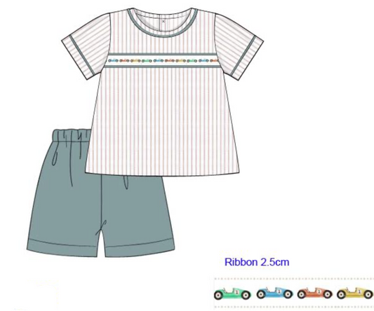 PREORDER:Race Car Ribbon Short Set (ETA October)